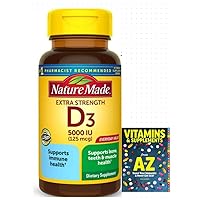 Nature Made Extra Strength Vitamin D3 5000 IU (125 mcg) Softgels, Dietary Supplement for Bone and Immune Health Support, 100 Count+Better Guide Vitamins Supplements