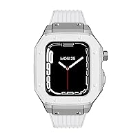 ZEDEVB Legierung Uhrengehäuse Für Apple Watch Series 8 7 6 5 4 SE 45 mm 42 mm 44 mm Luxus Metall Gummi Edelstahl Uhr Modifikation Mod Kit Zubehör