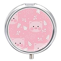 Round Pill Box Pigs Pattern Pink Portable Pill Case Medicine Organizer Vitamin Holder Container with 3 Compartments