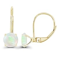 14k Gold Plated 925 Sterling Silver 6mm Round Hypoallergenic Genuine Birthstone Leverback Earrings