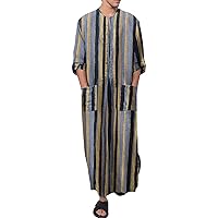 Men's Long Sleeve Nightshirt Comfy Loose Mid-Length Nightgown Nightwear Soft Big & Tall Sleepwear Linen Robe
