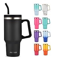 30 oz Tumbler With Handle and Straw Lid, Insulated Coffee Mug Stainless Steel Travel Mug Leak-proof Lid and Straw Fit in Car Cup Holder(Black)
