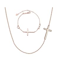 EVER FAITH Rose Gold 925 Sterling Silver Simple Church Cross Necklace Bracelet Jewerly Set for Women