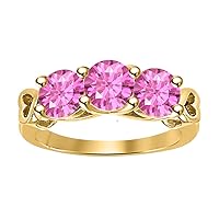 2.9CT Brilliant Round Cut Pink Sapphire 3-Stone Band Ring 14k Gold Over .925 Sterling Silver Solitaire Anniversary Engagement Promise Ring for Womens.