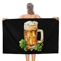 Beer Drinking St. Patricks Clover Printed Beach Towel Oversized Lightweight Swim Pool Towel Blanket Quick Dry for Men Women