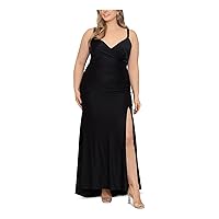 Xscape Womens Plus V-Neck Sleeveless Evening Dress