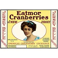 Eatmor Cranberries, Jersey Belle - New York, Chicago - 1920's - Crate Label Magnet