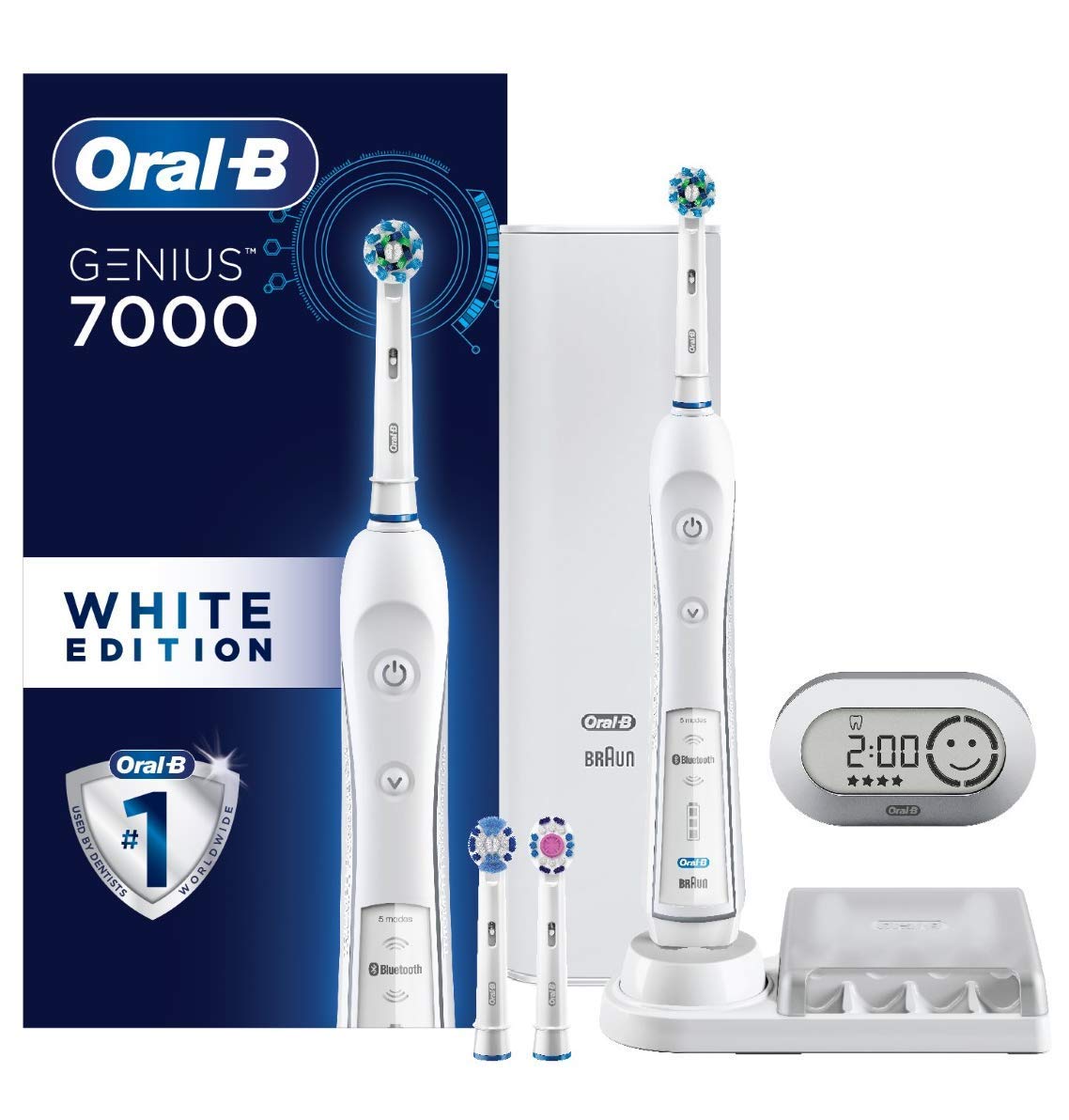 Oral-B Smart 7000 Rechargeable Electric Toothbrush, Bluetooth, 6 Cleaning Modes, Pressure Sensor Lights, Visible 2-Minute Timer, Compatible with Or...