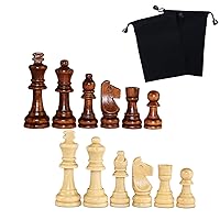 Wooden Chess Pieces, Tournament Staunton Wood Chessmen Pieces Only, 3 Inch King Figures Chess Game Pawns Figurine Pieces, Replacement of Missing Piece, Includes Storage Bag