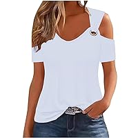 Sexy Clod Sholuder Tops for Women 2024 Summer Hollow Out Short Sleeve T Shirts Y2K Going Out Blouses Ladies Tunic Tops