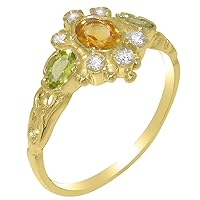 LBG 10k Yellow Gold Natural Citrine Peridot Diamond Womens Trilogy Ring - Sizes 4 to 12 Available