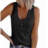 Women's vest, button vest solid color V-neck sleeveless top（4X-Large, 4x-l, Black）