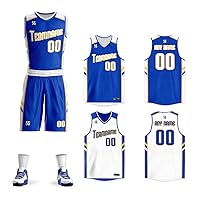 Personalize Your Own Reversible Basketball Jersey Uniform Custom Name and Number for Men/Women/Youth