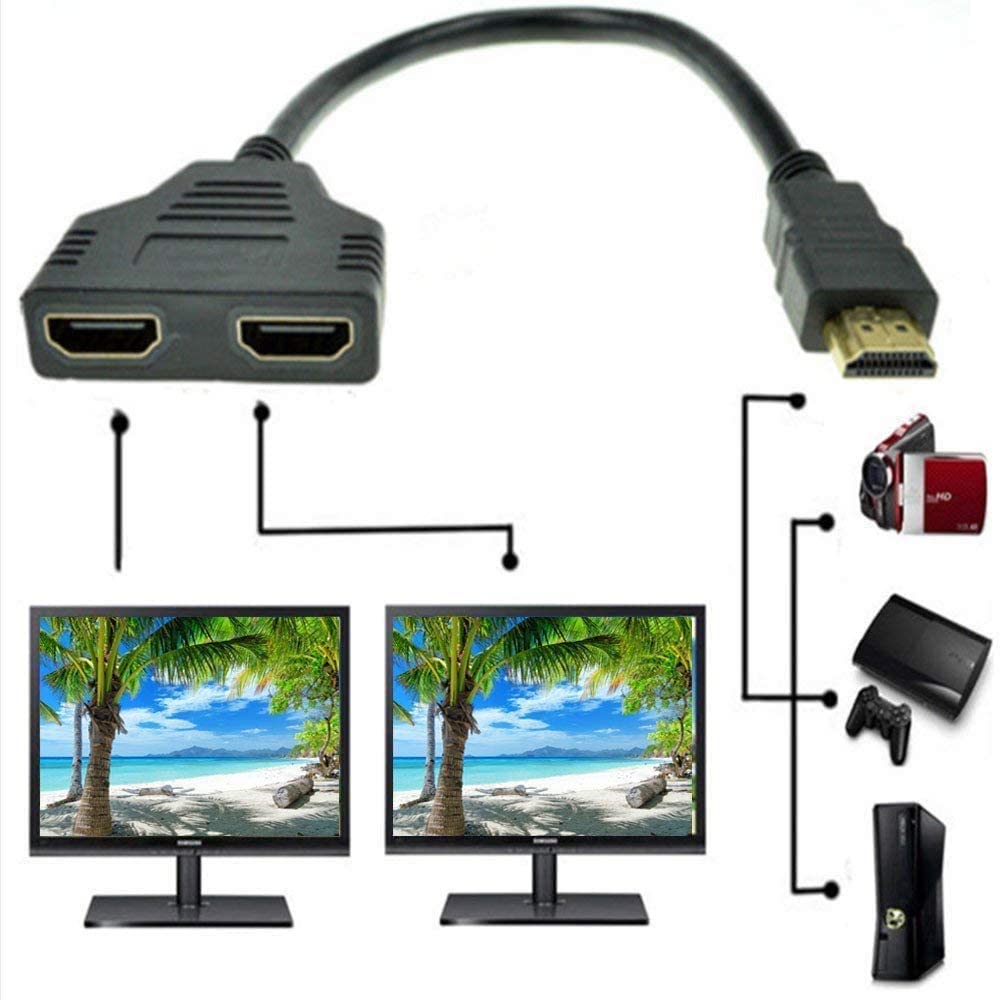 1080P HDMI Male to Dual HDMI Female 1 to 2 Way Splitter Cable Adapter Converter for DVD Players/PS3/HDTV/STB and Most LCD Projectors Black