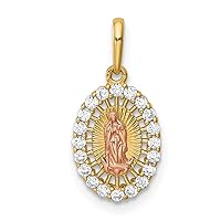 14 kt Two Tone Gold Our Lady of Guadalupe CZ Charm 17 x 8 mm