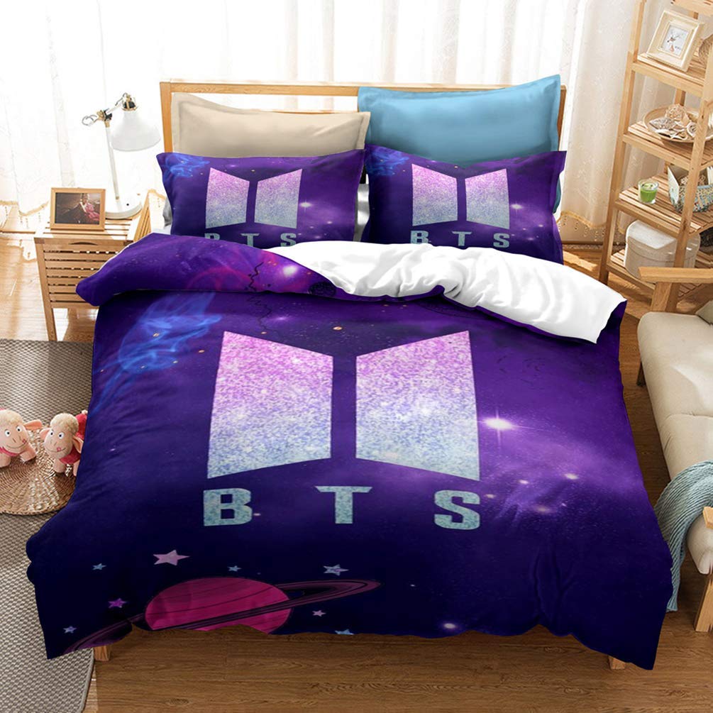 BTS Bedding Set for Teenagers BTS Duvet Cover Set 3 Pieces Super Soft and Comfortable Duvet Cover Full Size Comforter Cover Set with Pillows Shams