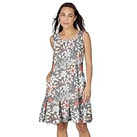 Women's Floral Ruffle Hem Pocket Dress Grey and Coral