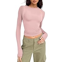 Womens Long Sleeve Shirts Basic Crop Tops Spring Tops for Women 2024 Fashion Layering Slim Fitted Y2K Tops