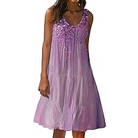Tee Shirt Dresses for Women 2024 Summer Casual Loose Sundress Sleeveless Resort Vacation Floral Tank Dress