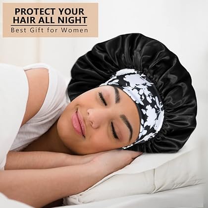 3PCS Extra Large Satin Bonnets for Black Women, Hair Bonnets for Sleeping Braids Curly Hair, B