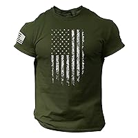 Mens Vintage American Flag T Shirts Classic Distressed Short Sleeve 4th of July Patriotic Shirts Slim Fit Summer Casual Tops