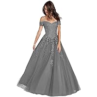 Women's Off Shoulder Evening Formal Dress Lace Appliques Prom Dress Ball Gown Party Gowns