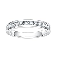 Moissanite Wedding Band Half Eternity Ring D Color VVS1 Clarity Round Brilliant Cut Moissanite Diamond S925 Sterling Silver Channel Set Stackable Anniversary Bands for Women with Certificate