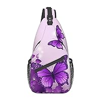 Purple Butterflies Print Sling Backpack Travel Sling Bag Casual Chest Bag Hiking Daypack Crossbody Bag For Men Women