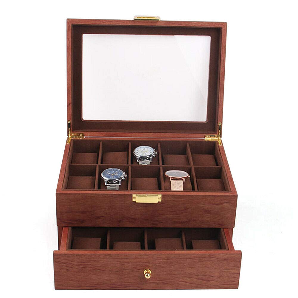 Gdrasuya10 20 Slots Watch Box Wooden Watch Collect Storage Case Drawer Cabinet Jewelry Display Organizer Acrylic Top Watch Holder Case for Display and Storage