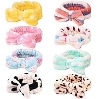 8 Pack Spa Bow Headbands, Coral Fleece Makeup Cosmetic Headband for Washing Face, Shower Terry Cloth Hair Band for Women Facial