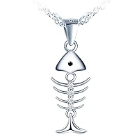 MICMIF Zirconia Fish Necklace for Women 925 Sterling Silver Fishbone Pendant Necklace Beach Ocean Sea Theme Jewellery for Women Girls