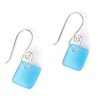 Sea Glass French Curve Earrings (Turquoise) - Sterling Drop Beach Earrings for Women by EcoSeaCo, using recycled and sustainable material. Handmade in the USA