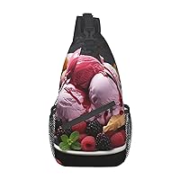 Sling Bag for Women Men Raspberry Ice Cream Cross Chest Bag Diagonally Casual Fashion Travel Hiking Daypack