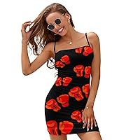 Red Boxing Gloves Mini Dresses for Women Adjustable Strap Sexy Cross Tie Backless Sundress