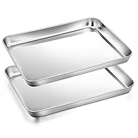 2Pcs Toaster Oven Baking Pan Set (9 inch), Joyfair Stainless Steel Small Bakeware Tray Pans for Cookie Bacon Vegetable, Non Toxic & Healthy, Heavy Gauge & Rolled Rim, Rust-free & Dishwasher Safe