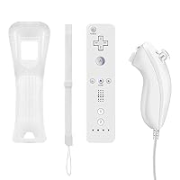 Crifeir Remote Controller and Nunchuck Controller Replacement for Nintendo Wii and Wii U Controller Wii Controller with Silicone Case and Wrist Strap (White)