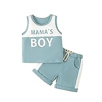 Toddler Boys Round Neck Sleeveless Letter Print Top And Colorblocking Shorts For Boys Toddler Boy Fashion