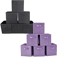 EZOWare Set of 12 Foldable Basket Bin Collapsible Storage Cube For Nursery, Kids Toys Organizer, Shelf Cabinet - ( Purple + Black)
