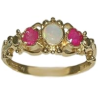 10k Yellow Gold Real Genuine Opal & Ruby Womens Band Ring