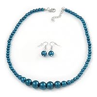 Avalaya Teal Graduated Glass Bead Necklace & Drop Earrings Set/44cm L/ 4cm Ext