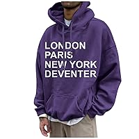 Mens Hooded Sweatshirt Plus Size Graphic Hoodies For Men Retro Letter Print Sweatshirts Loose Fit Workout Pullover