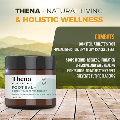 Thena Extra Strength Foot Repair Balm For Athletes Foot Treatment Dry Heels Itchy Cracked Feet Toenails Jock Itch Rashes Ringworm Treatment for Humans Best Natural Foot Care