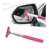 8sanlione Car Rearview Mirror Wiper, American Flag Telescopic Auto Mirror Squeegee Cleaner, Glass Mist Cleaning Tool with Retractable 98cm Handle, Portable Car Windows Water Removal (Pink/Car Logo)