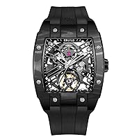 Luxury Brand Sport Mens Watch Square Tonneau Skeleton Steel Carbon Fibre Automatic Mechanical Watch Rubber Strap Watches EM-ST