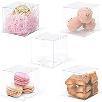 VGOODALL Clear Favor Boxes, 60pcs 2 x 2 x 2 inches Plastic Gift Boxes Transparent Cube Gift Bags for Pretzels Chocolate Candy Macarons, PET Boxes for Baby Shower, Bridal Shower, Wedding Party