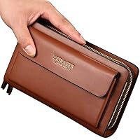 Mens Large Long Leather Clutch Hand Bag Wallet Purse Travel Passport Business Cell Phone Holster Credit Card Holder Wallets