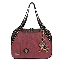 CHALA Handbag Shoulder Purse Tote Bag with Animal Purse Charm (835GY) (Burgundy Weiner)