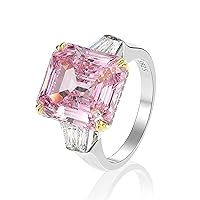 AINUOSHI Emerald Cut Ring Solitaire Baguette 3 Stones 9 Carat Cubic Zirconia CZ Engagement Sterling Silver Wedding Anniversary Band Jewelry