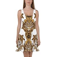 Skater Dress for Women Skirt Cocktail Casual Cheetah Auric Gold White Dresses