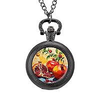Pomegranates Vintage Alloy Pocket Watch with Chain Arabic Numerals Scale Gifts for Men Women